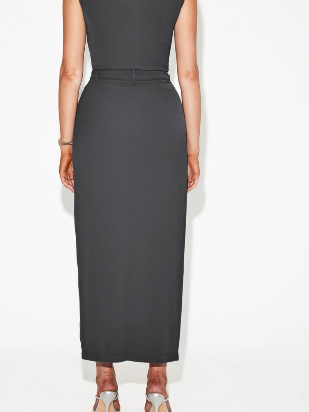 Commense Front Slit Midi Skirt(XS) with Solid Stand Collar Top (S) Set - Picture 5 of 8